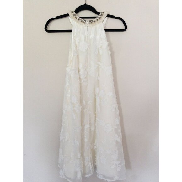 Badgley Mischka Embroidered Halter Wedding Dress - Ivory Sleeveless Gown With Fl - Picture 5 of 14